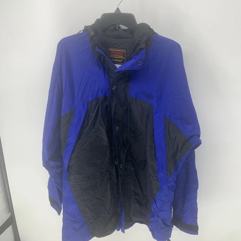 Stearns Dry Wear Water Proof Fishing Jacket Boating Cinch Waist BlueBlack Medium
